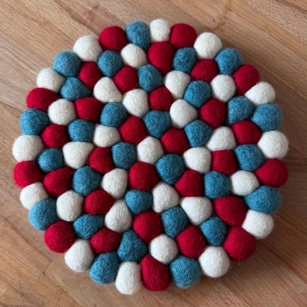 NWOT Handmade Felted Wool Ball Trivet, 100% Wool
